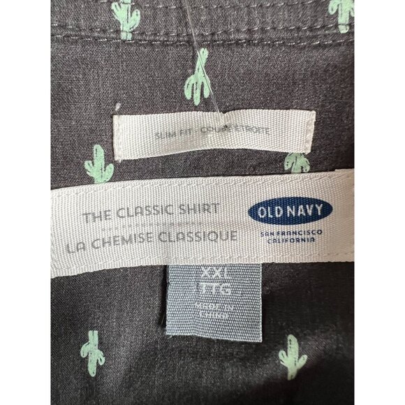 Mens Old Navy Gray Classic Fit Short-Sleeve Button-Up Shirt With Green Cactus Pr - Picture 13 of 16